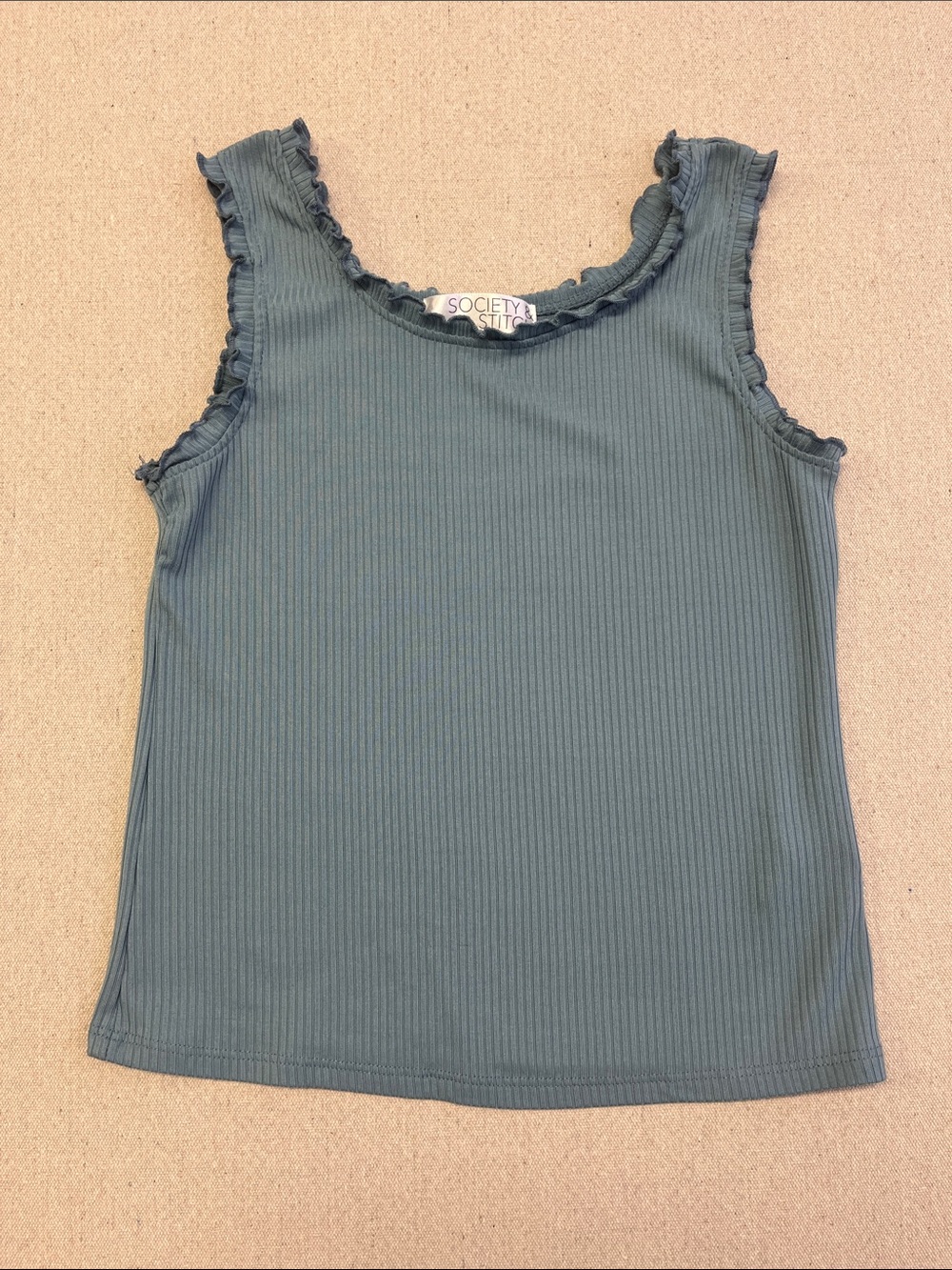 Girls' Teal Ribbed Ruffle Tank Top